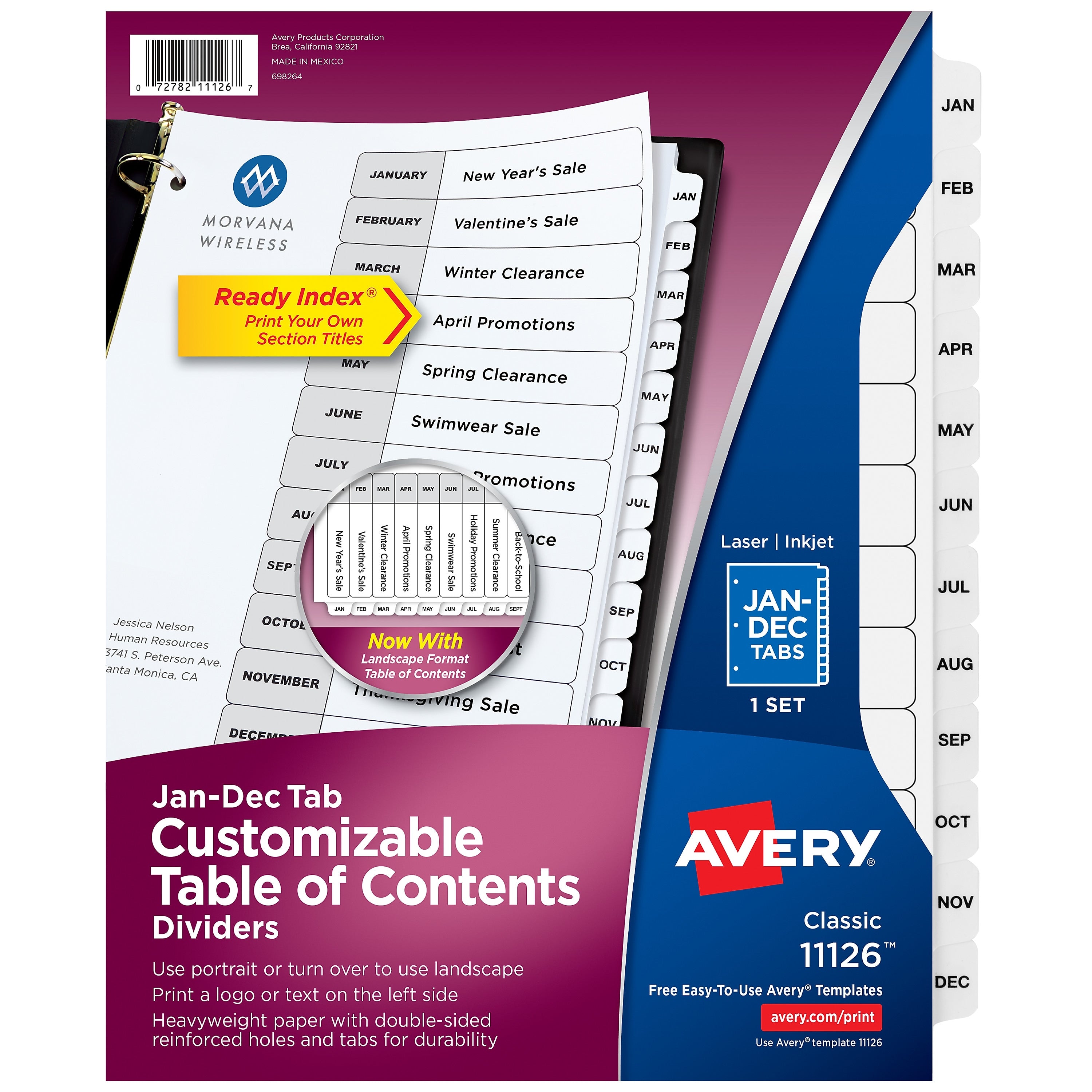 Avery Ready Index Table of Contents Paper Dividers, Jan-Dec Tabs, White