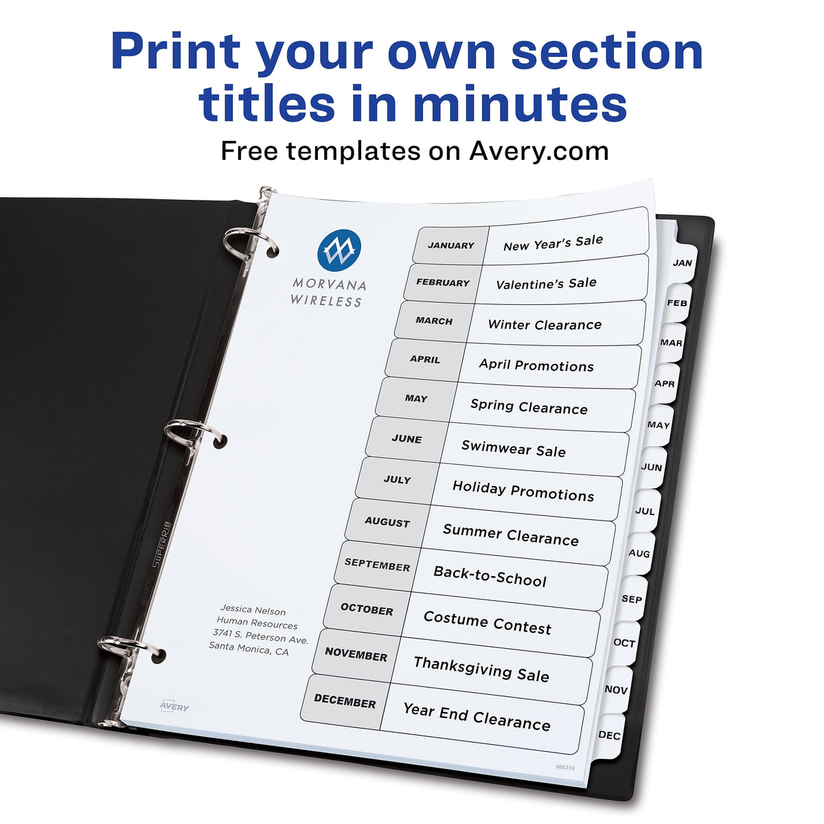 Avery Ready Index Table of Contents Paper Dividers, Jan-Dec Tabs, White