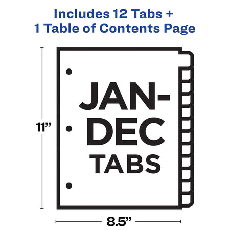 Avery Ready Index Table of Contents Paper Dividers, Jan-Dec Tabs, White