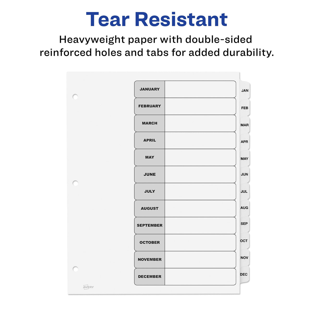 Avery Ready Index Table of Contents Paper Dividers, Jan-Dec Tabs, White