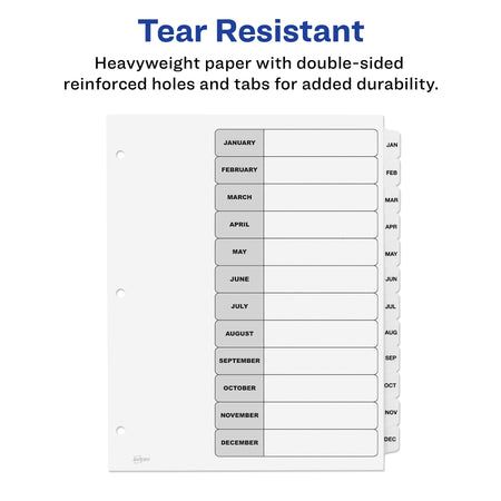 Avery Ready Index Table of Contents Paper Dividers, Jan-Dec Tabs, White