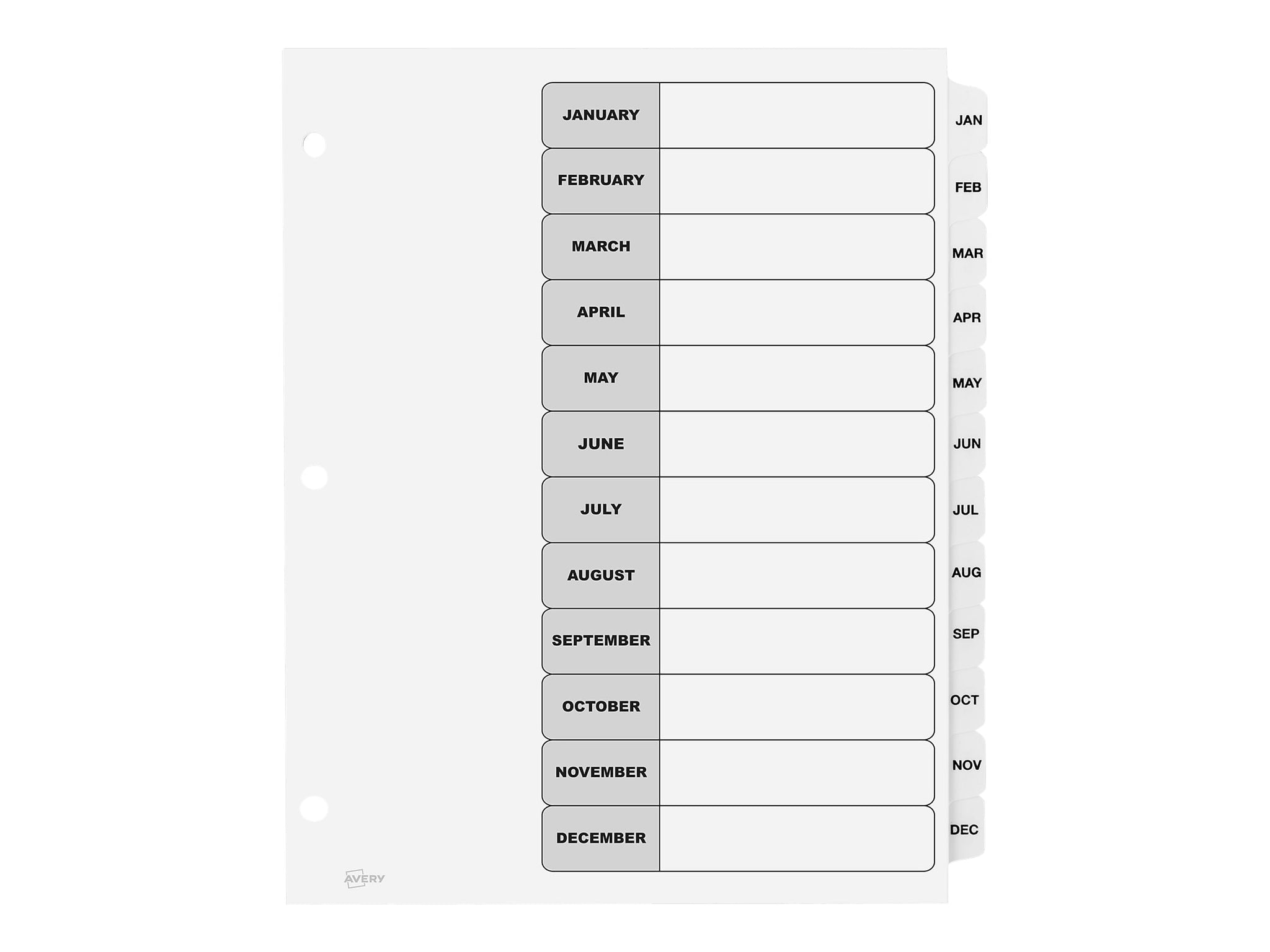 Avery Ready Index Table of Contents Paper Dividers, Jan-Dec Tabs, White, 6 Sets/Pack