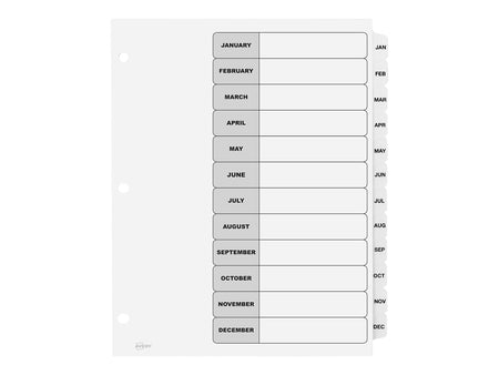 Avery Ready Index Table of Contents Paper Dividers, Jan-Dec Tabs, White, 6 Sets/Pack