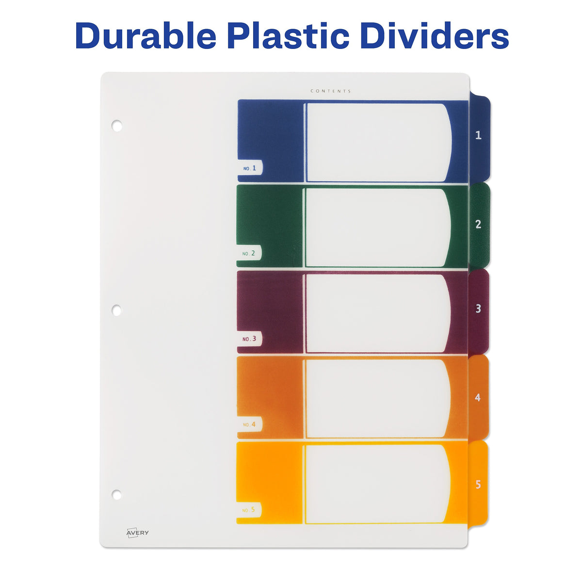 Avery Ready Index Table of Contents Plastic Dividers, 1-5 Tabs, Multicolor