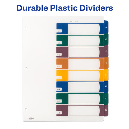 Avery Ready Index Table of Contents Plastic Dividers, 1-8 Tabs, Multicolor