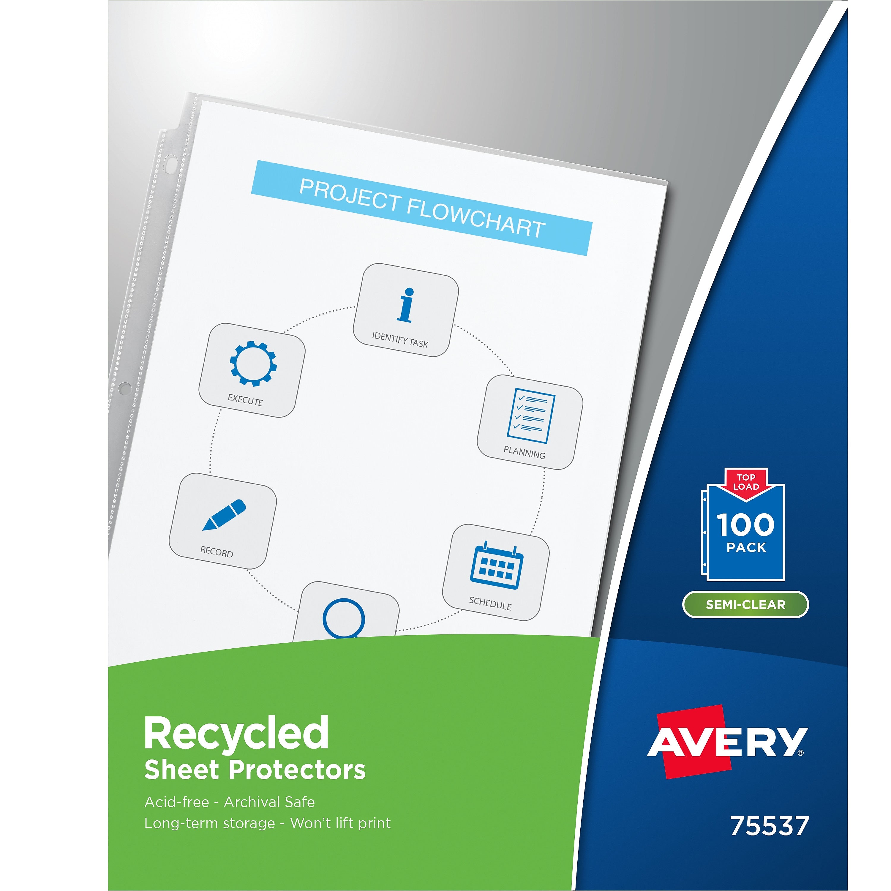 Avery Recycled Economy Weight Sheet Protectors, 8-1/2" x 11", Semi-Clear, 100/Box