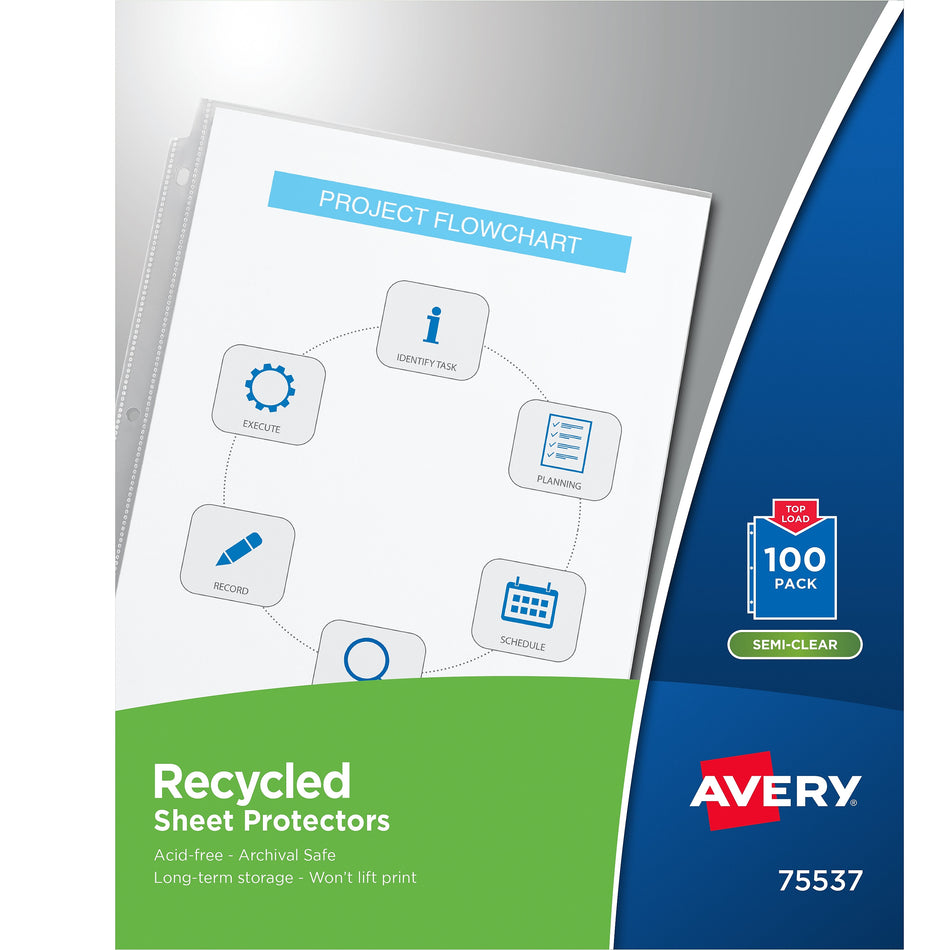 Avery Recycled Economy Weight Sheet Protectors, 8-1/2" x 11", Semi-Clear, 100/Box