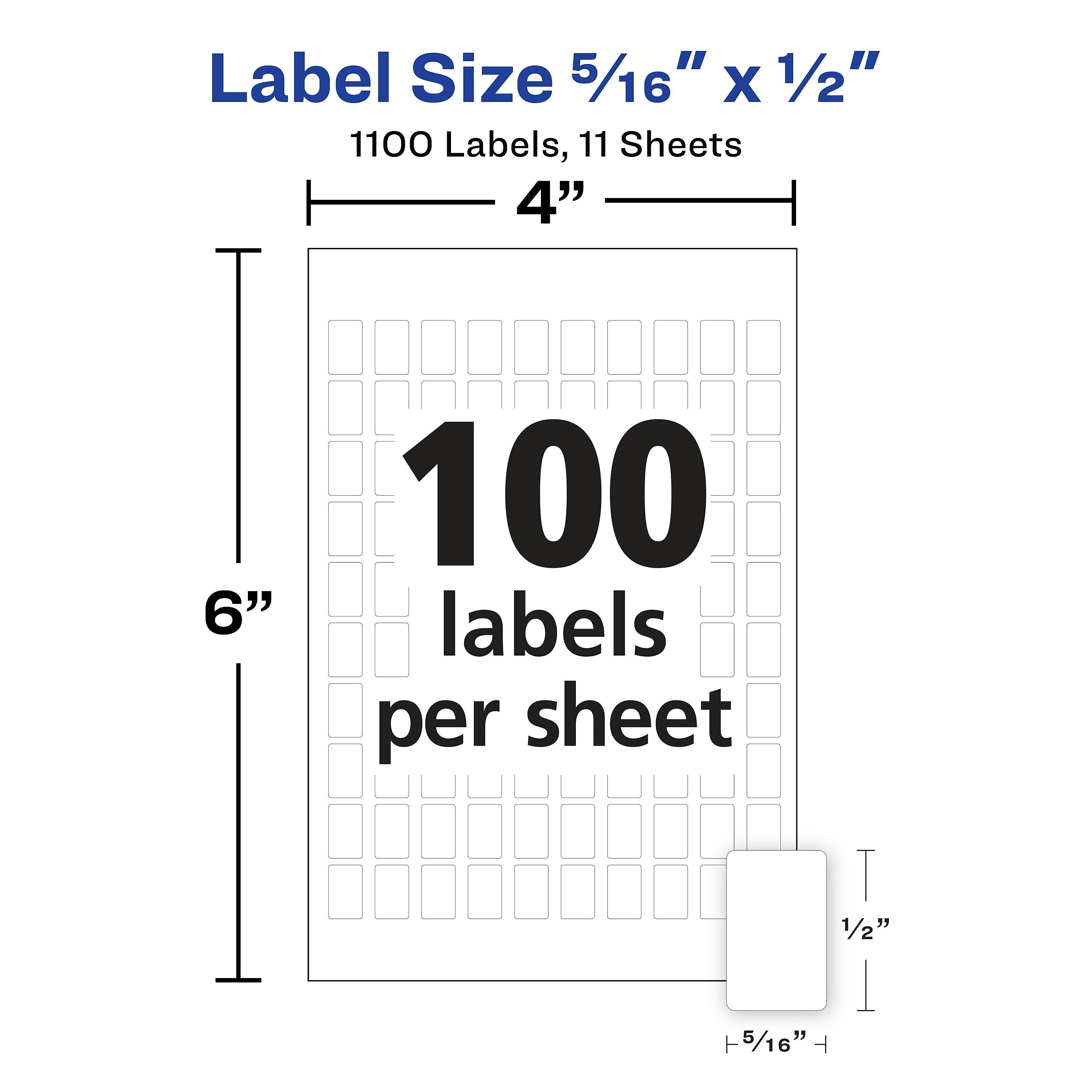 Avery Removable Hand Written Multipurpose Labels, 5/16" x 1/2", White, 100 Labels/Sheet, 11 Sheets/Pack, 1100 Labels/Pack