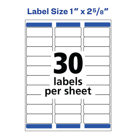 Avery Removable Inkjet/Laser Labels, 1" x 2 5/8", White, 750 Labels Per Pack