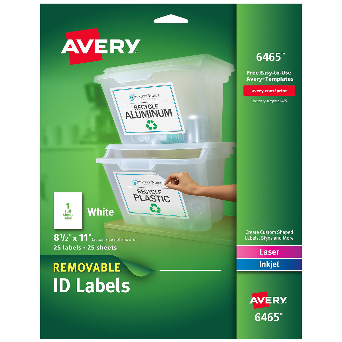 Avery Removable Laser ID Labels, 8-1/2" x 11", White, 1 Label/Sheet, 25 Sheets/Pack