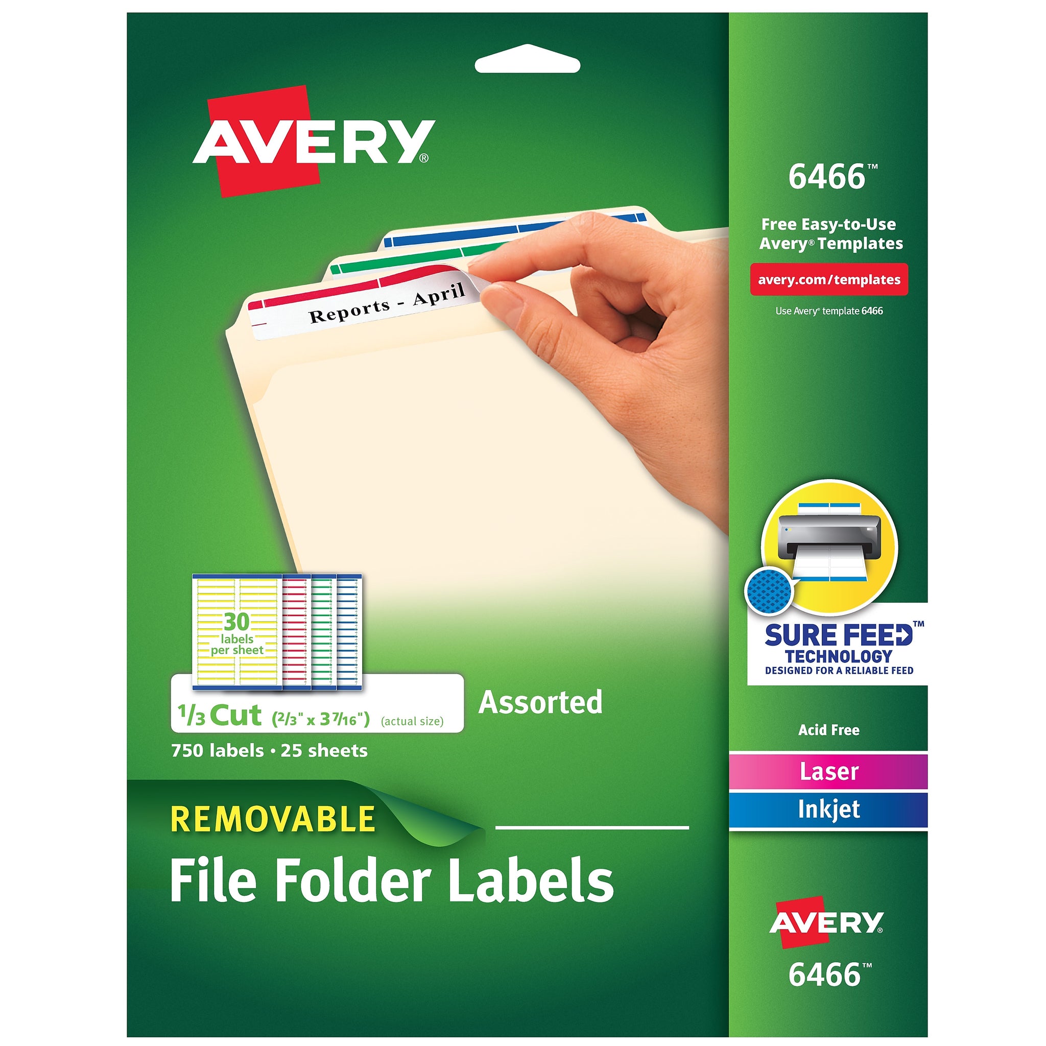 Avery Removable Laser/Inkjet File Folder Labels, 2/3