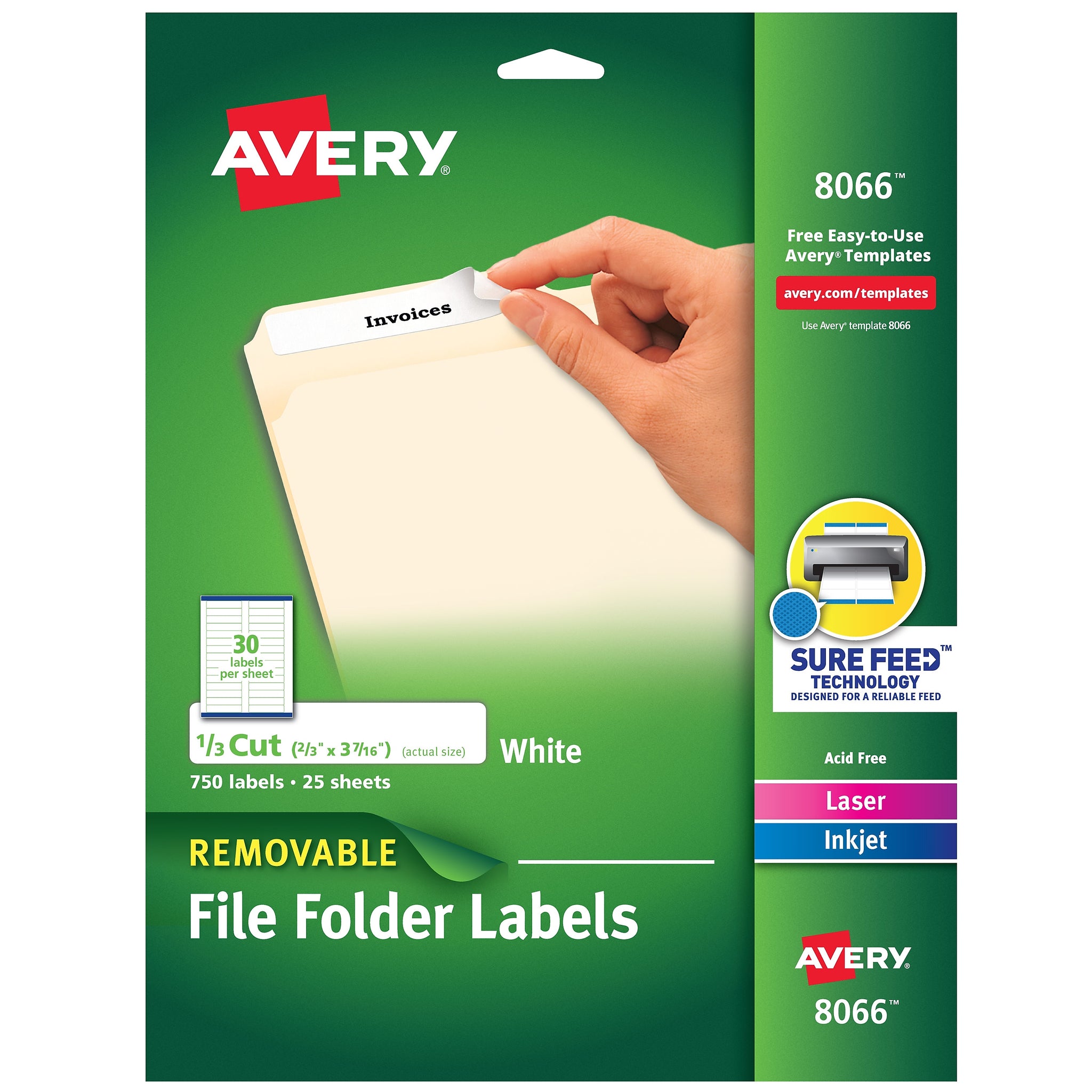 Avery Removable Laser/Inkjet File Folder Labels, 2/3