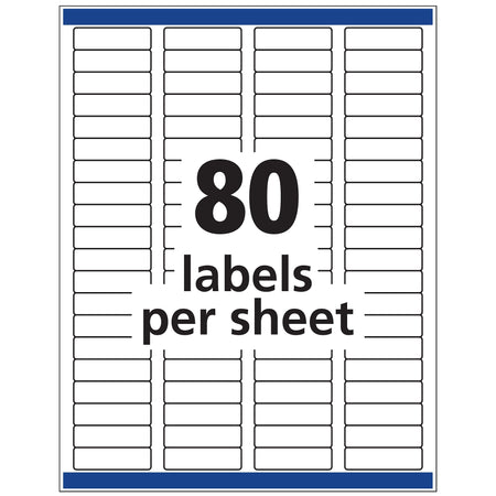 Avery Removable Laser/Inkjet ID Labels, 1/2" x 1-3/4", White, 80 Labels/Sheet, 25 Sheets/Pack