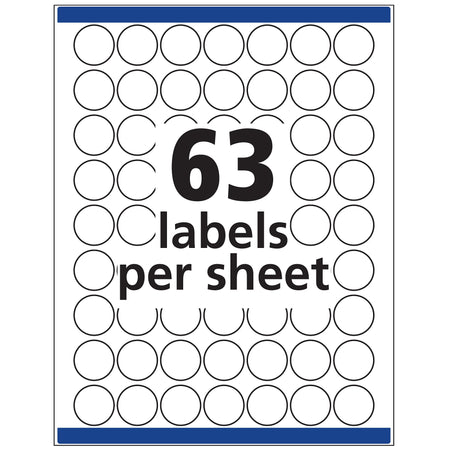 Avery Removable Laser/Inkjet Identification Labels, 1" Dia., White, 63 Labels/Sheet, 15 Sheets/Pack