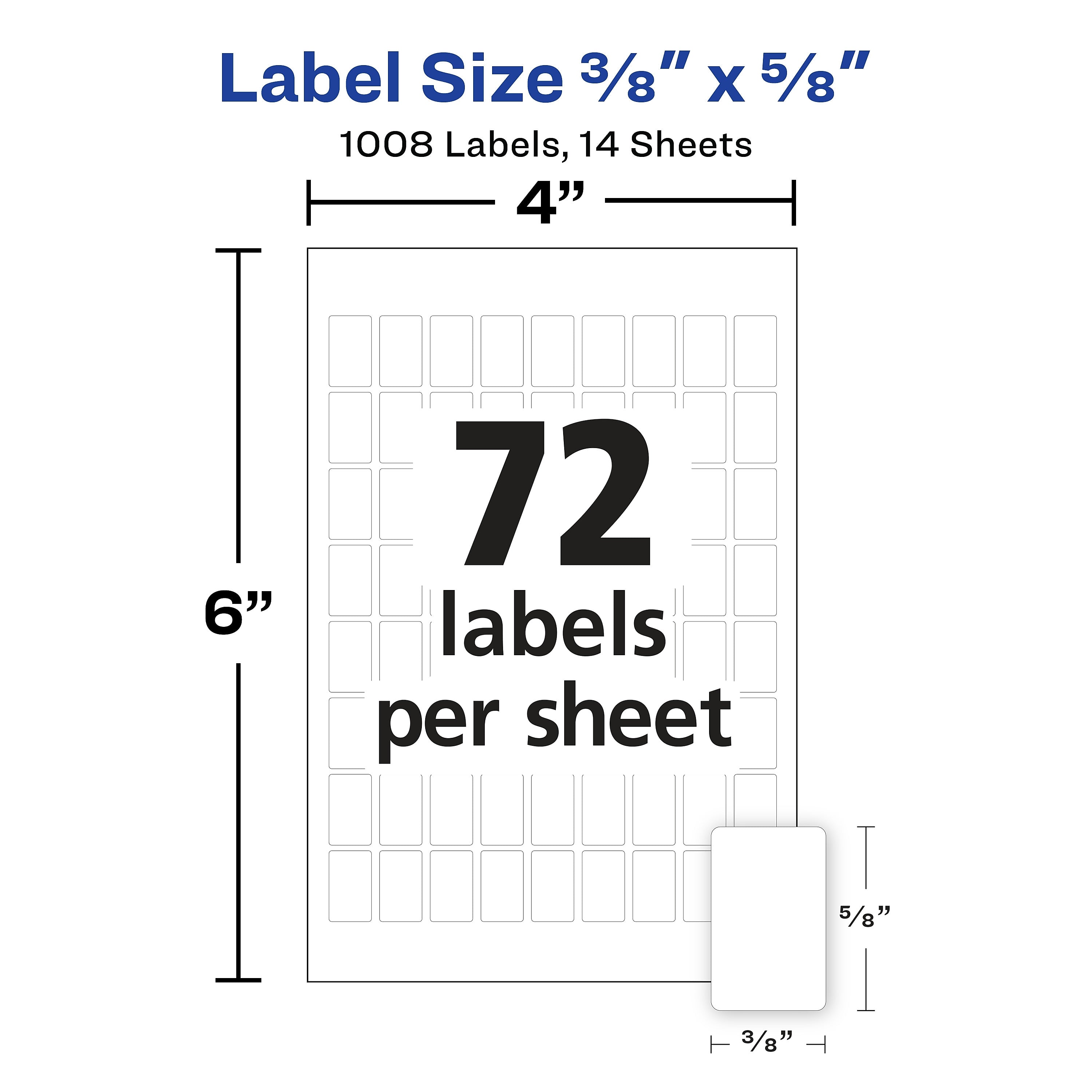 Avery Removable MultiUse Labels, 3/8" x 5/8", White, Non-Printable, 72 Labels/Sheet, 14 Sheets/Pack, 1008 Labels/Pack