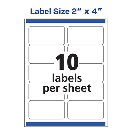 Avery Repositionable Inkjet Shipping Labels, 2" x 4", White, 10 Labels/Sheet, 25 Sheets/Box