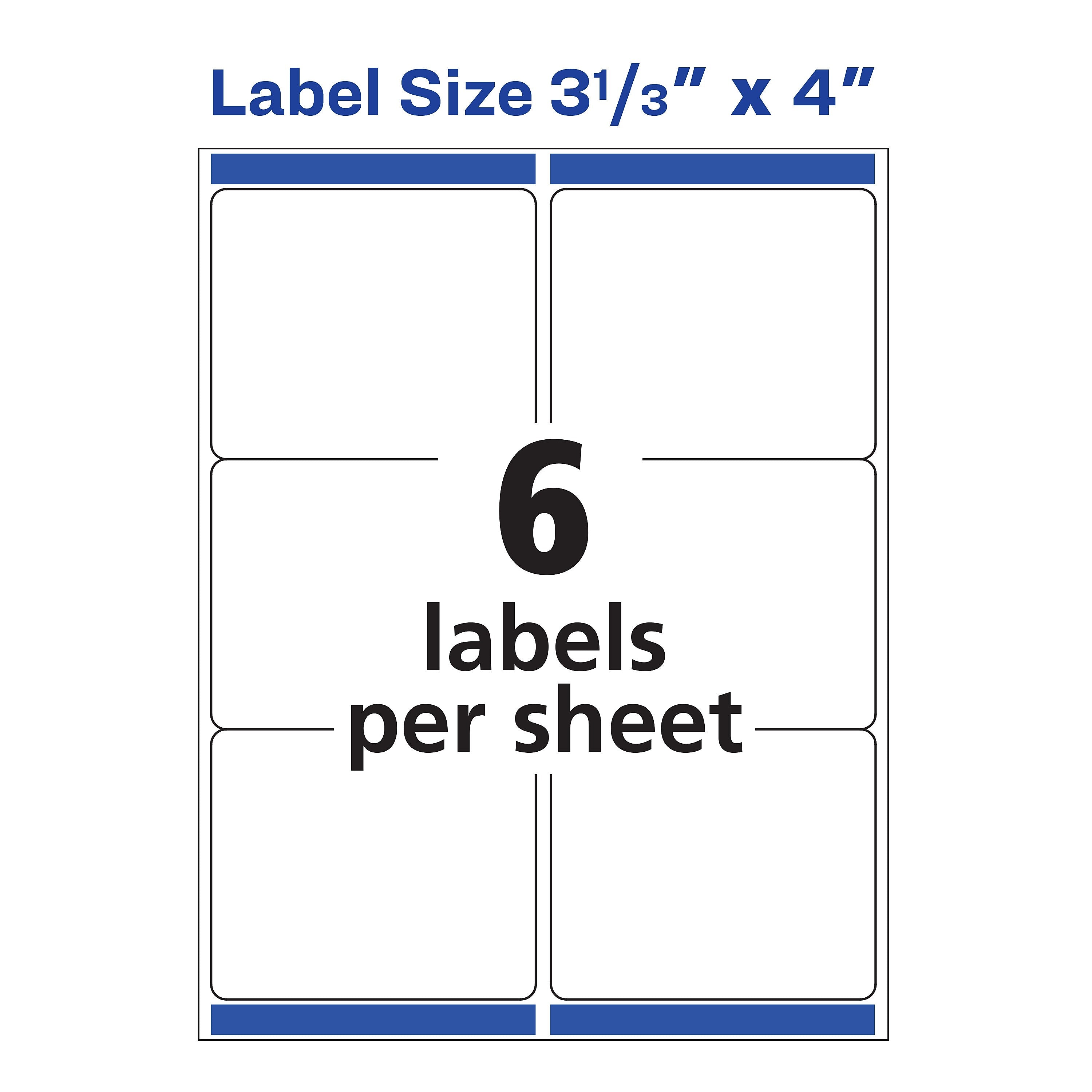 Avery Repositionable Inkjet Shipping Labels, 3-1/3" x 4", White, 6 Labels/Sheet, 25 Sheets/Box