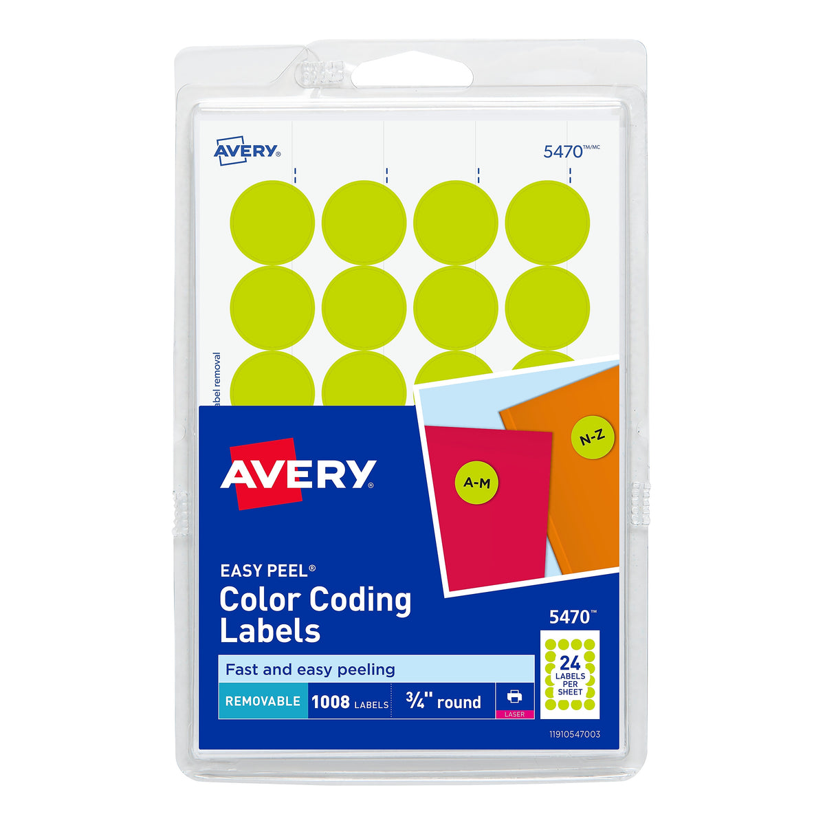 Avery Round 3/4" Diameter Print & Write Color Coding Labels, Yellow Neon