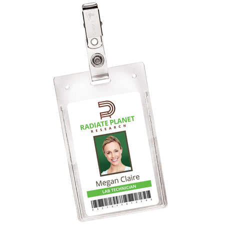 Avery Secure Top Heavy Duty Clip Style Name Badge Holders, 3 1/2" x 2 1/4", Clear Portrait Holders, 50/Box