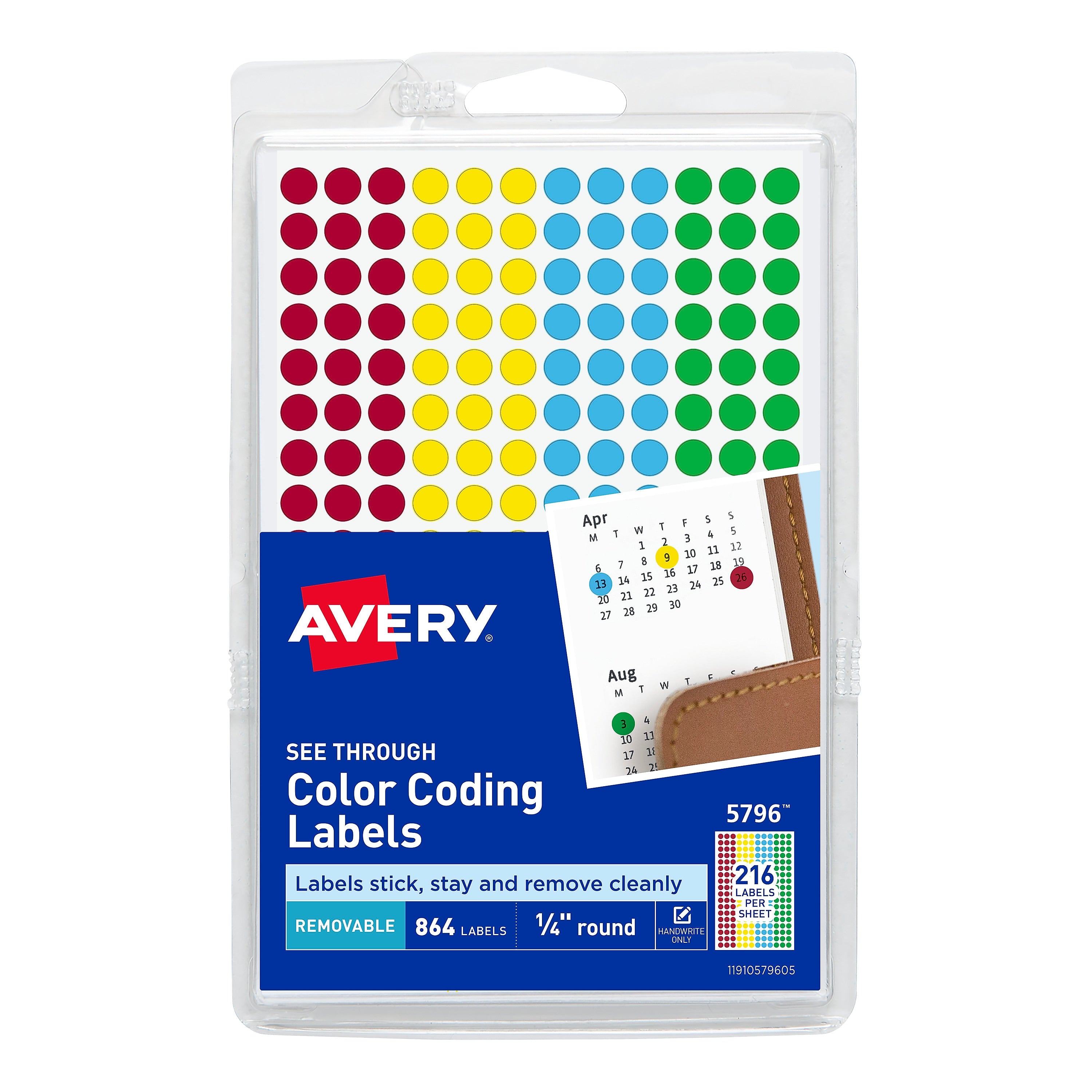 Avery See-Through Color Coding Labels, 1/4