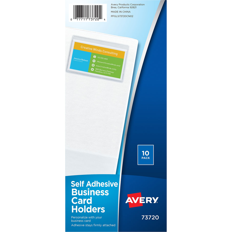 Avery Self-Adhesive Business Card Holders, Holds 2" x 3.5" Cards, Clear, Top Loading, 10/Pack