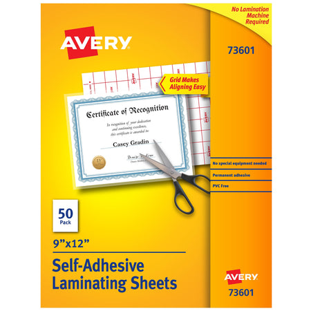 Avery Self-Adhesive Laminating Sheets, Letter Size, 9" x 12", 50/Box