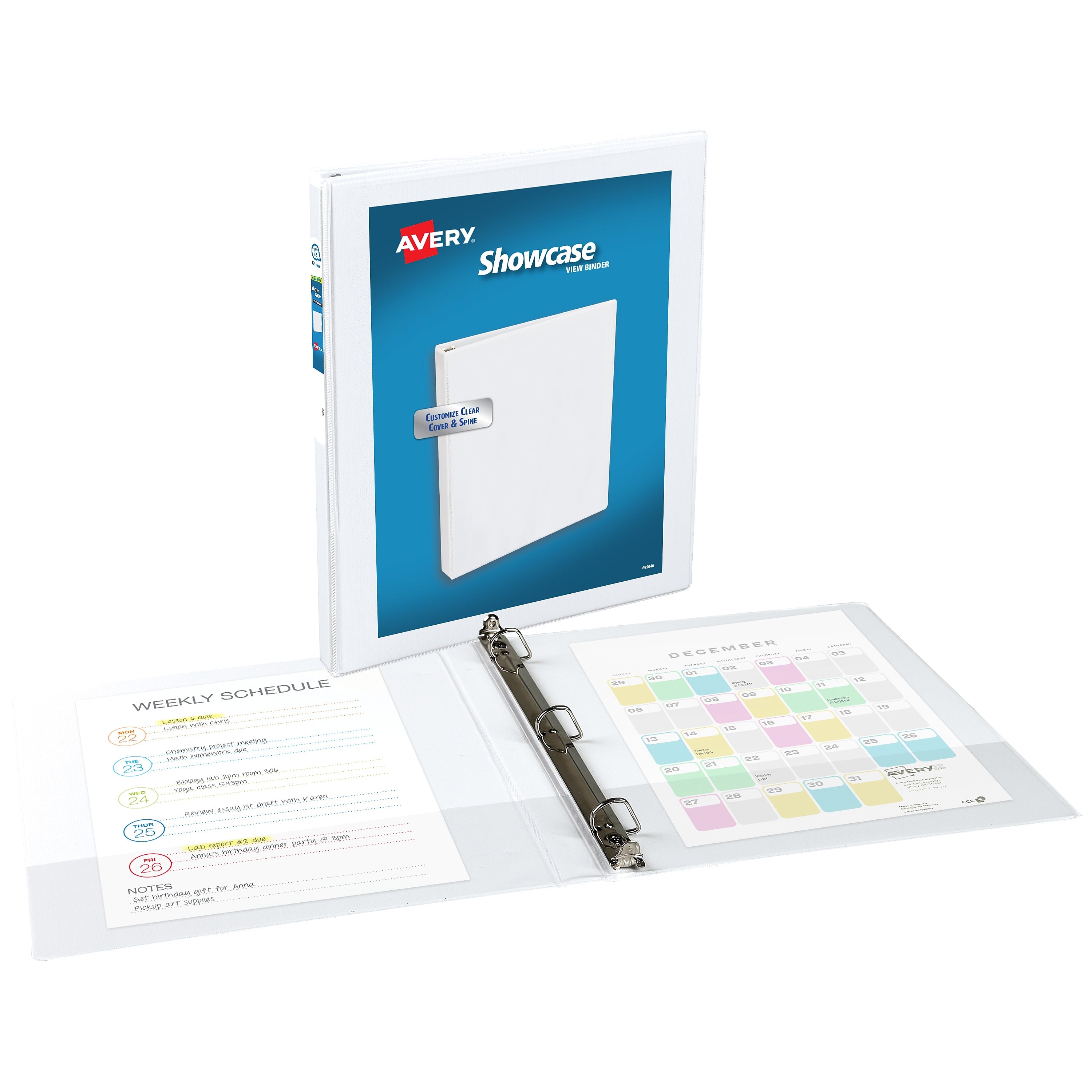 Avery Showcase 1/2" 3-Ring View Binders, Slant Ring, White