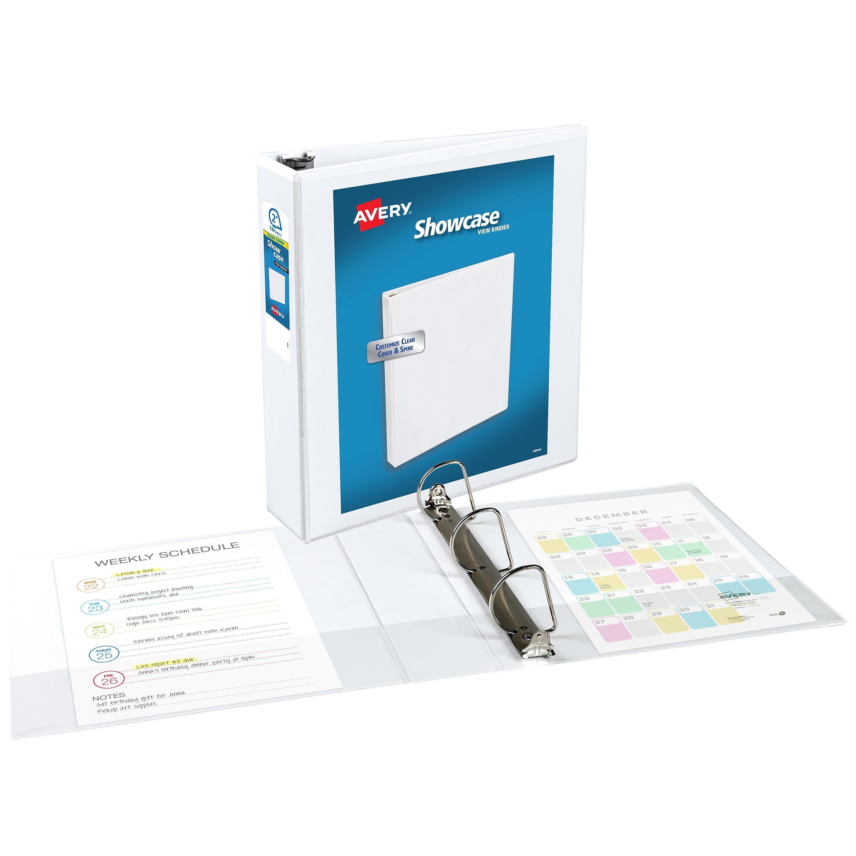 Avery Showcase 2" 3-Ring View Binders, Slant Ring, White