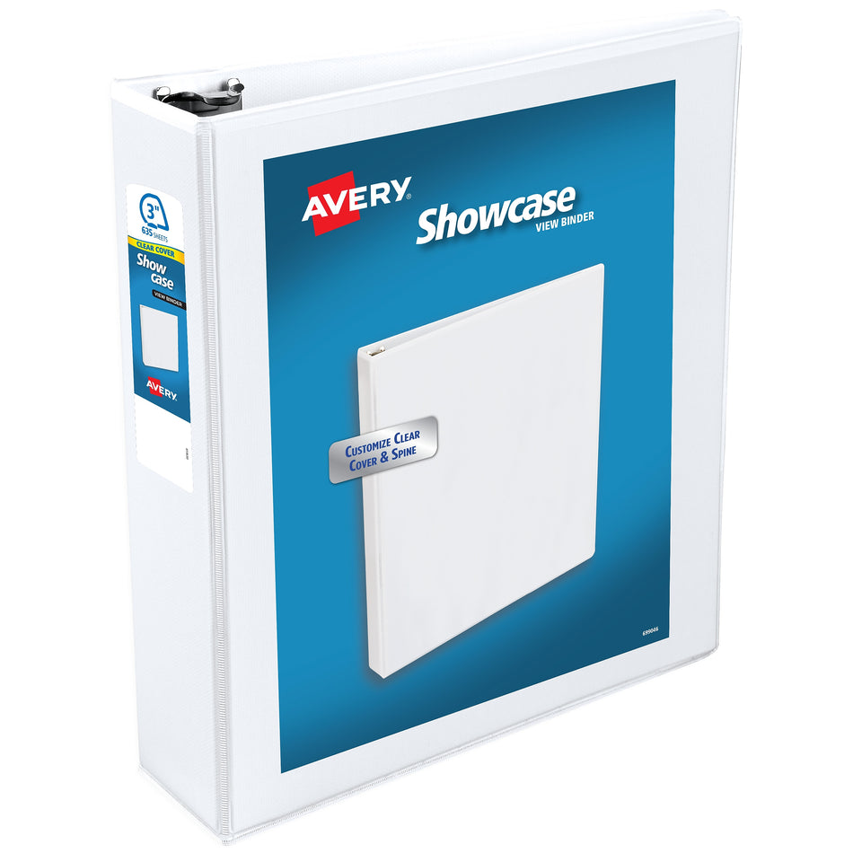 Avery Showcase 3" 3-Ring View Binders, Slant Ring, White