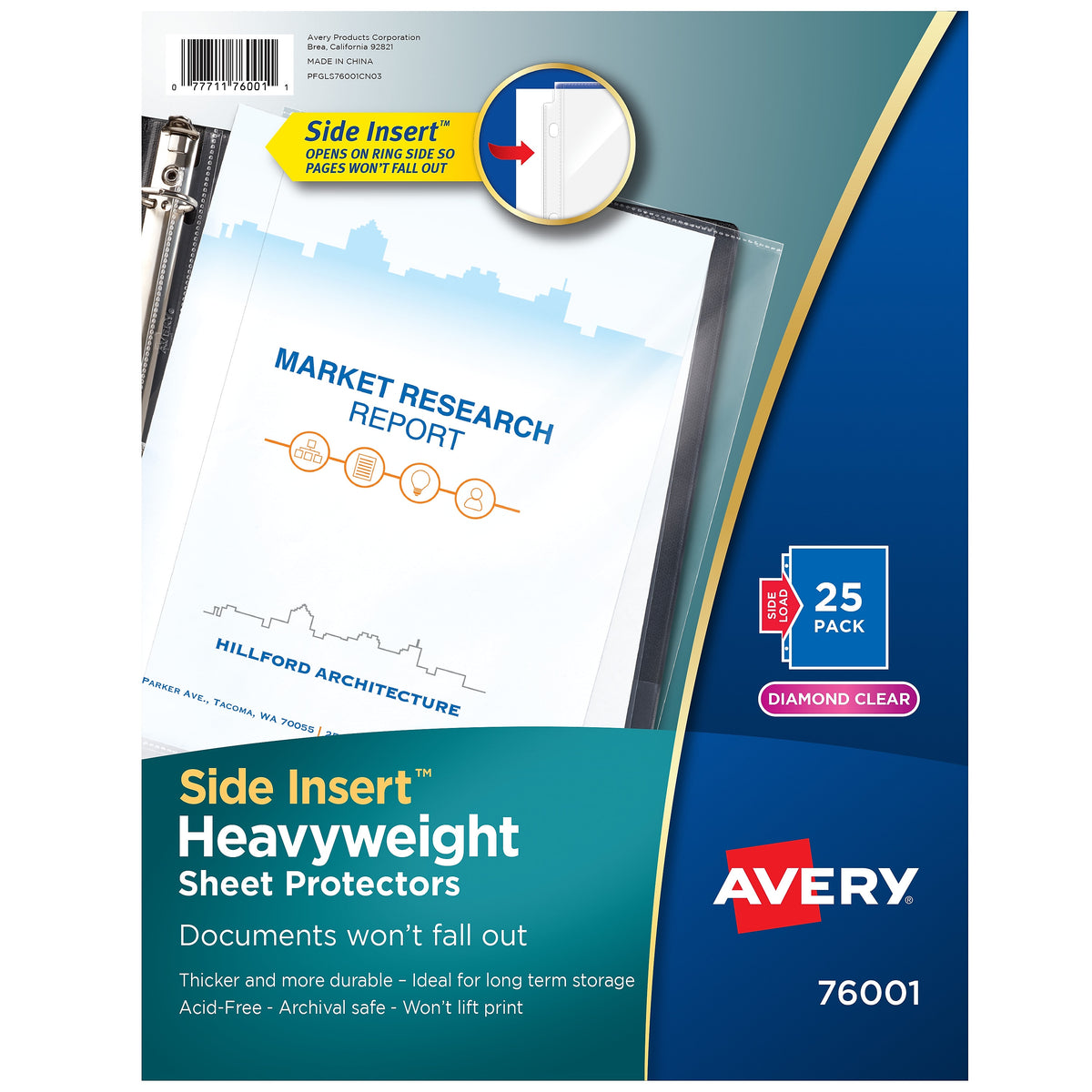 Avery Side Insert Sheet Protectors, Heavyweight, 8-1/2" x 11", Diamond Clear, 25/Pack