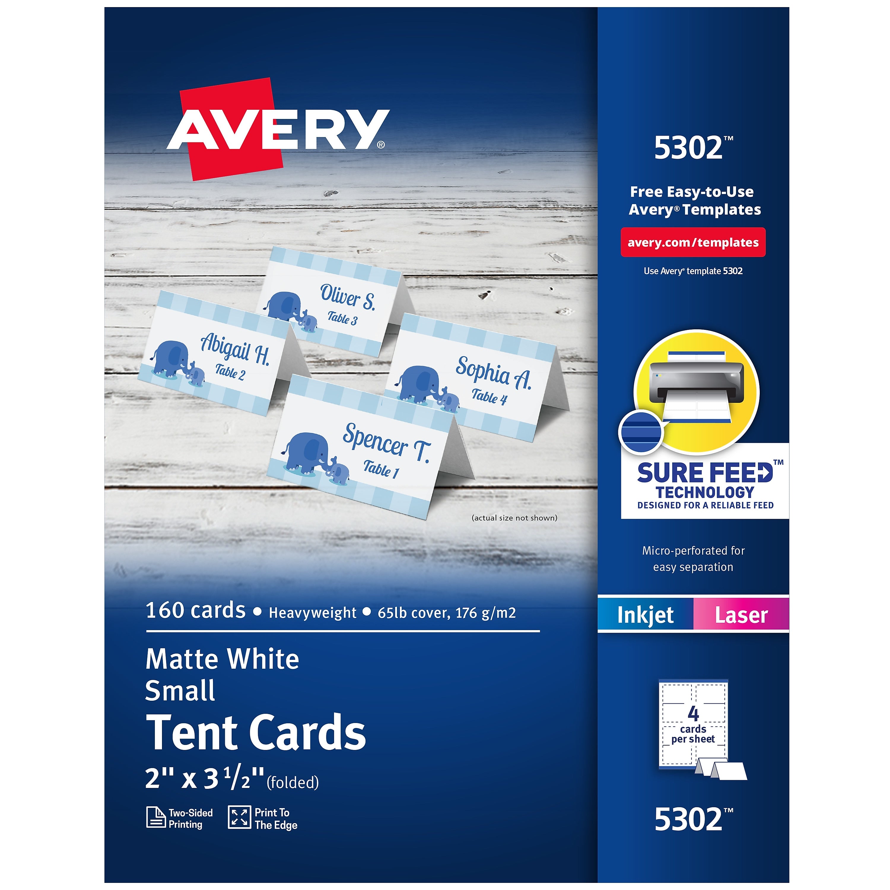 Avery Small Tent Cards, 2" x 3.5", Matte White, Inkjet/Laser, 160/Pack