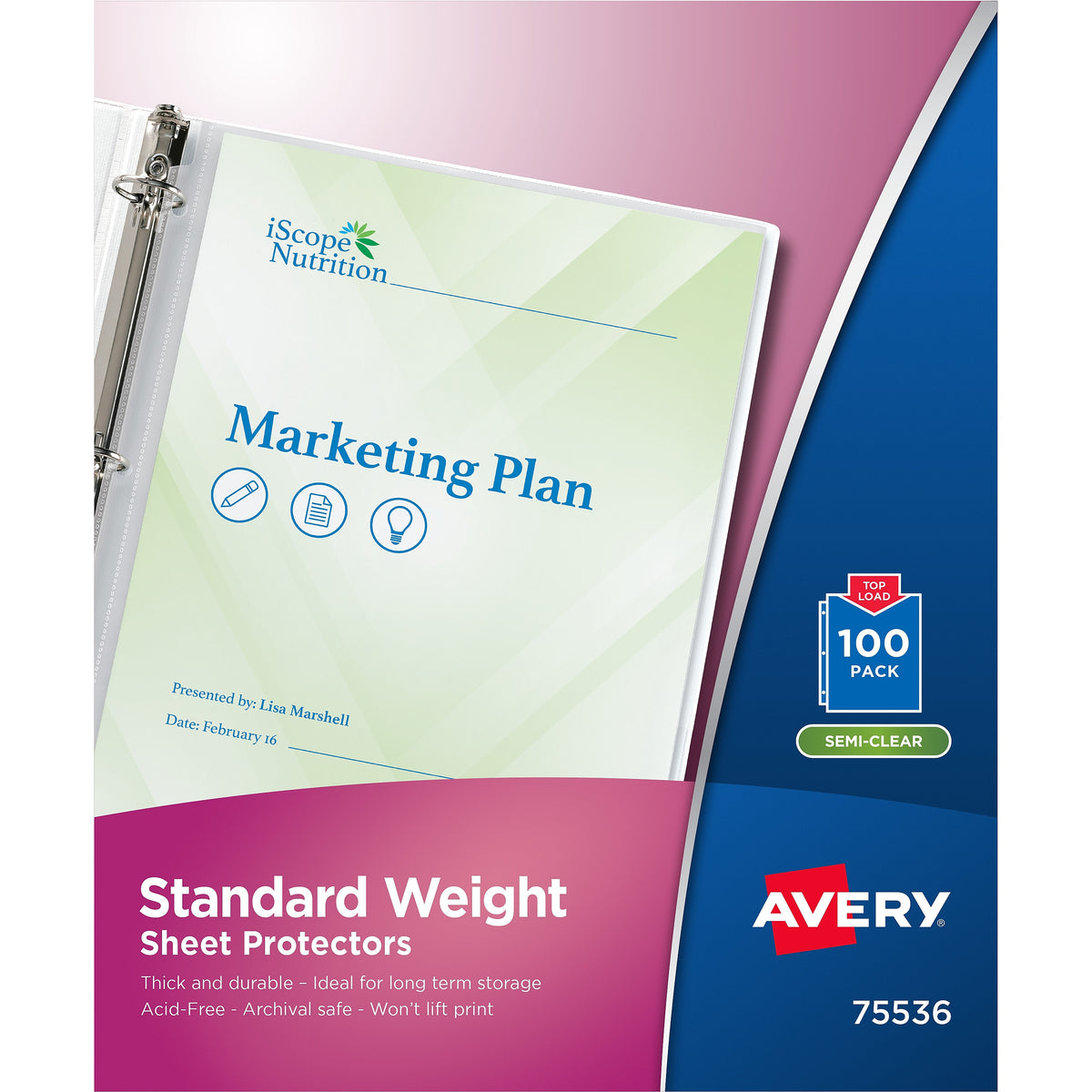 Avery Standard Weight Sheet Protectors, 8-1/2" x 11", Semi-Clear, 100/Box