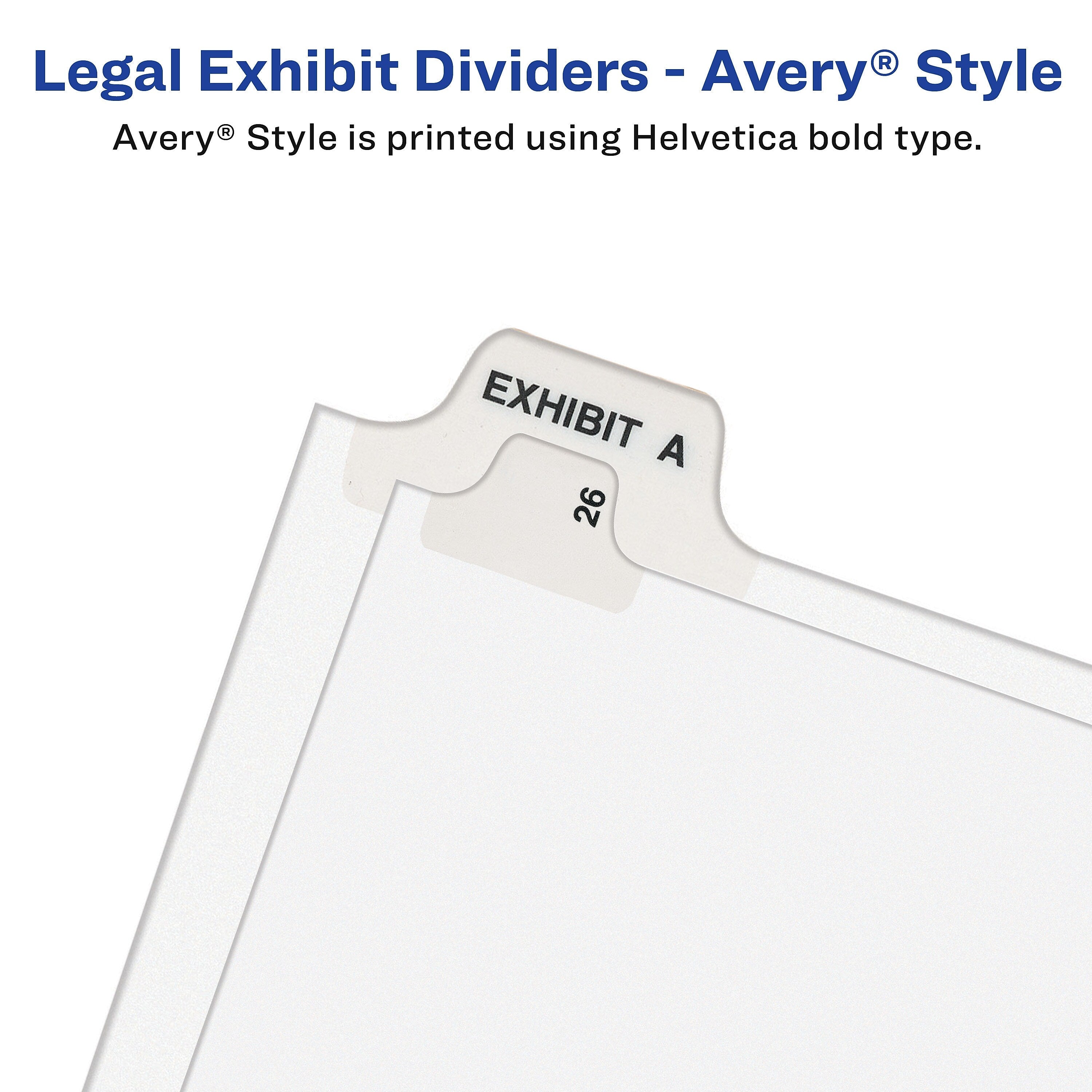 Avery Style Exhibit File Guide, Exhibit B, Letter Size, White, 25/Pack