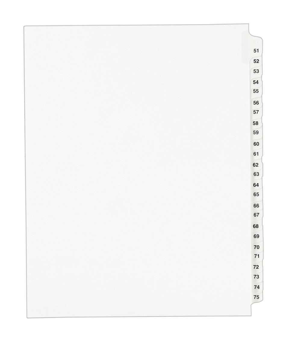 Avery Style Numeric 51-75 Paper Dividers, 25 Tabs, White