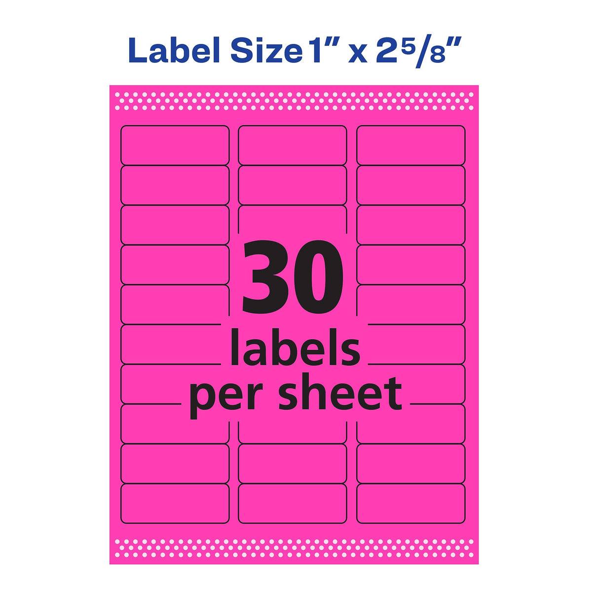 Avery Sure Feed Laser Address Labels, 1" x 2 5/8", Neon Pink, 30 Labels/Sheet, 25 Sheets/Pack