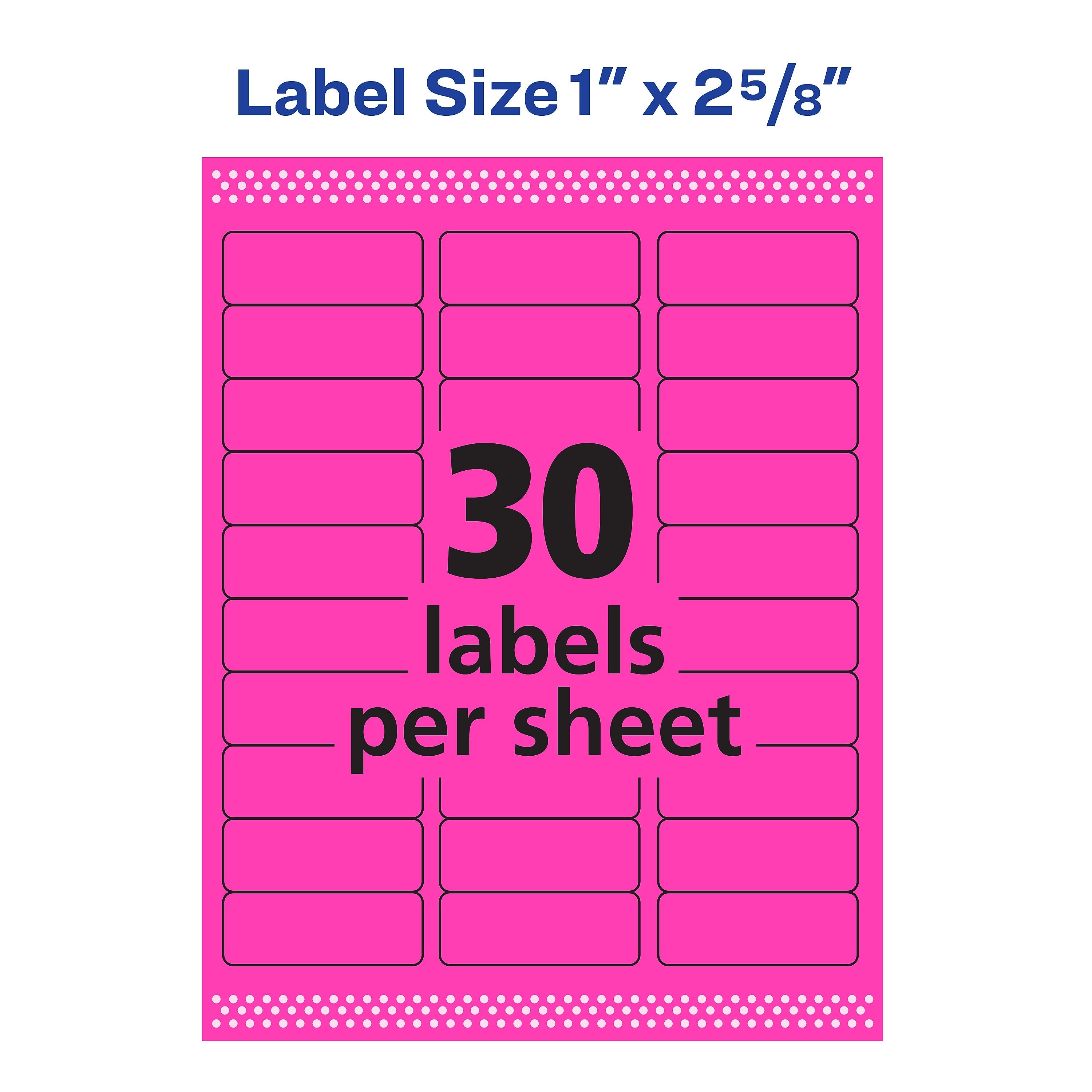 Avery Sure Feed Laser Address Labels, 1" x 2 5/8", Neon Pink, 30 Labels/Sheet, 25 Sheets/Pack