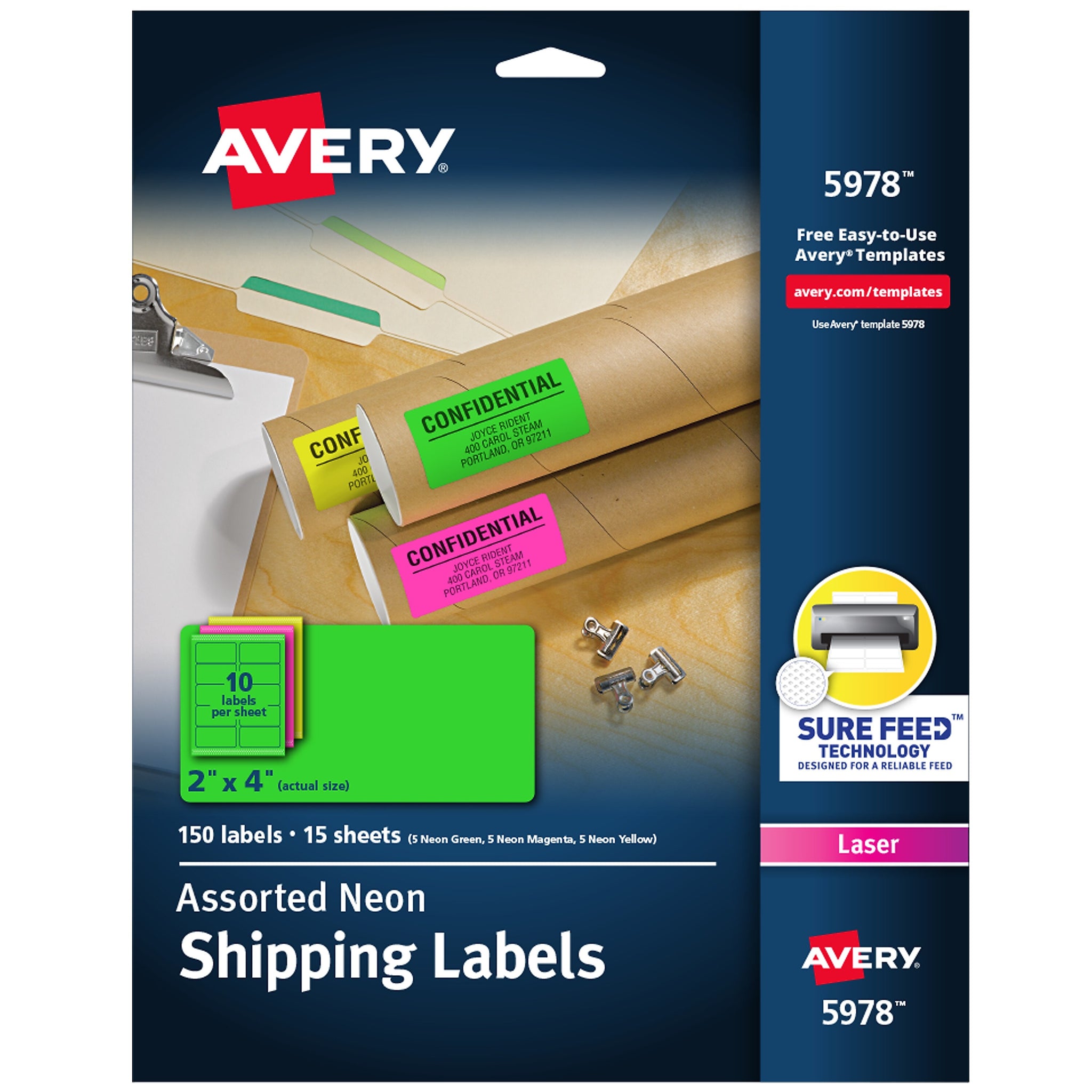 Avery Sure Feed Laser Shipping Labels, 2