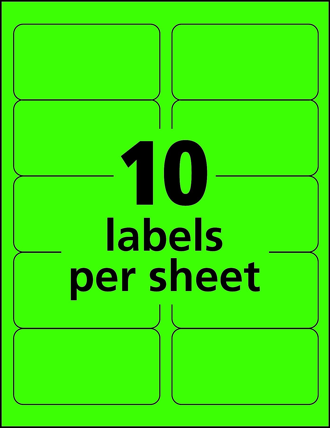 Avery Sure Feed Laser Shipping Labels, 2"x 4", Neon Green, 10 Labels/Sheet, 100 Sheets/Box