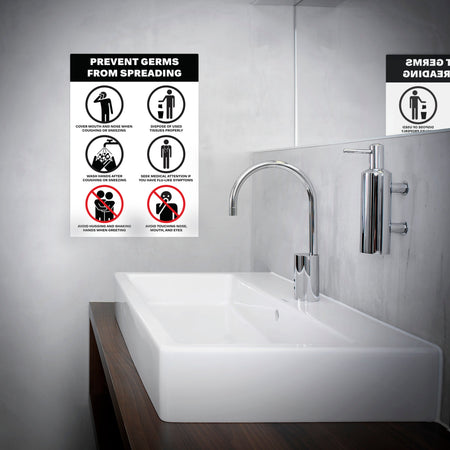 Avery Surface Safe "Prevent Germs from Spreading" Preprinted Wall Decals, 7" x 10", White/Black, 5/Pack