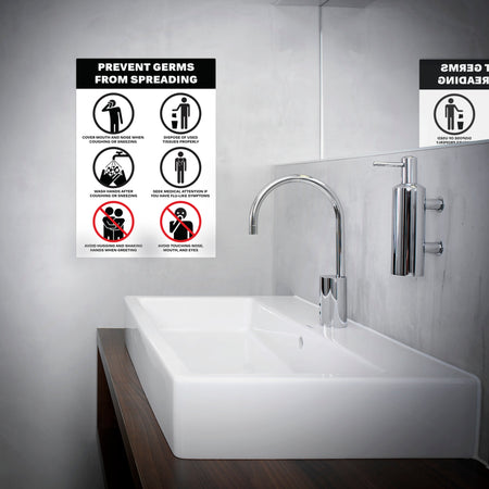 Avery Surface Safe "Prevent Germs from Spreading" Preprinted Wall Decals, 7" x 10", White/Black, 5/Pack