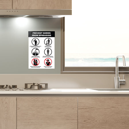 Avery Surface Safe "Prevent Germs from Spreading" Preprinted Wall Decals, 7" x 10", White/Black, 5/Pack