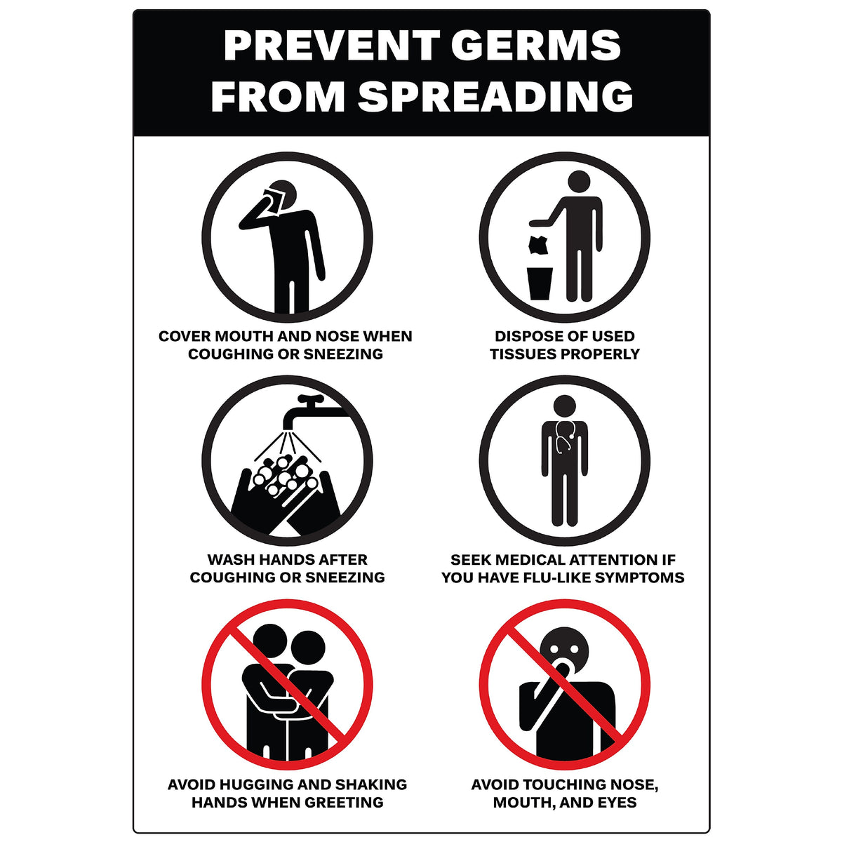 Avery Surface Safe "Prevent Germs from Spreading" Preprinted Wall Decals, 7" x 10", White/Black, 5/Pack