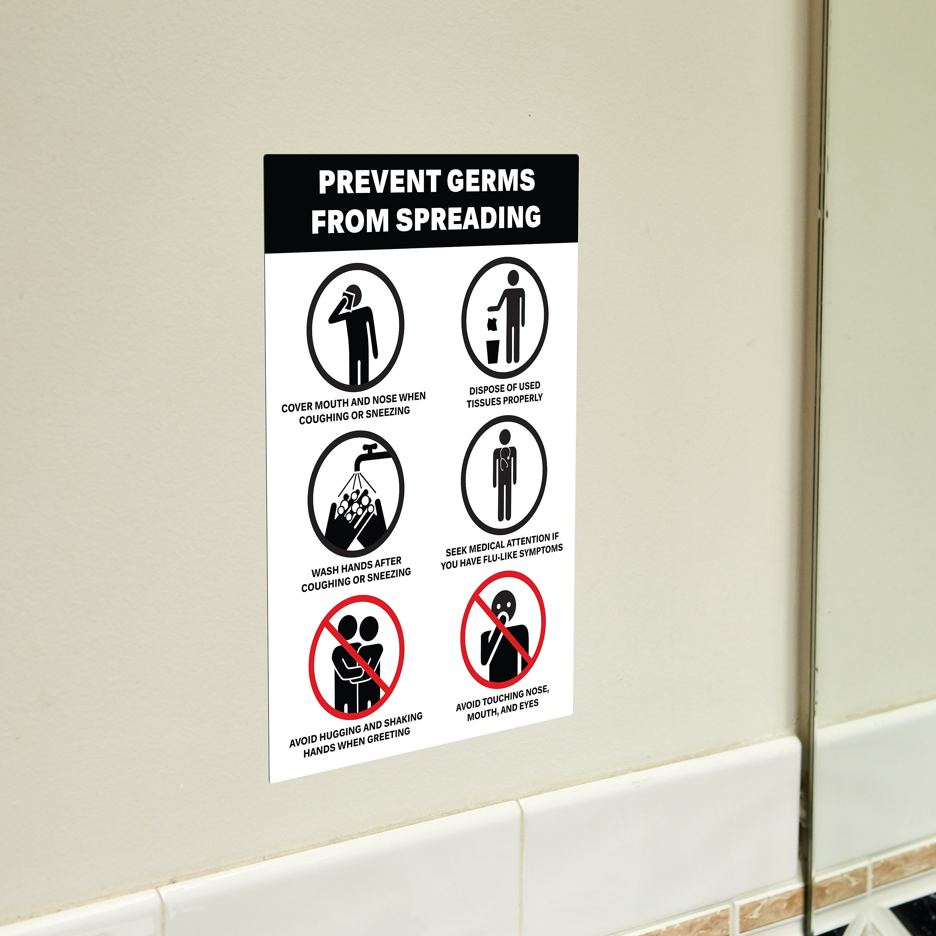 Avery Surface Safe "Prevent Germs from Spreading" Preprinted Wall Decals, 7" x 10", White/Black, 5/Pack