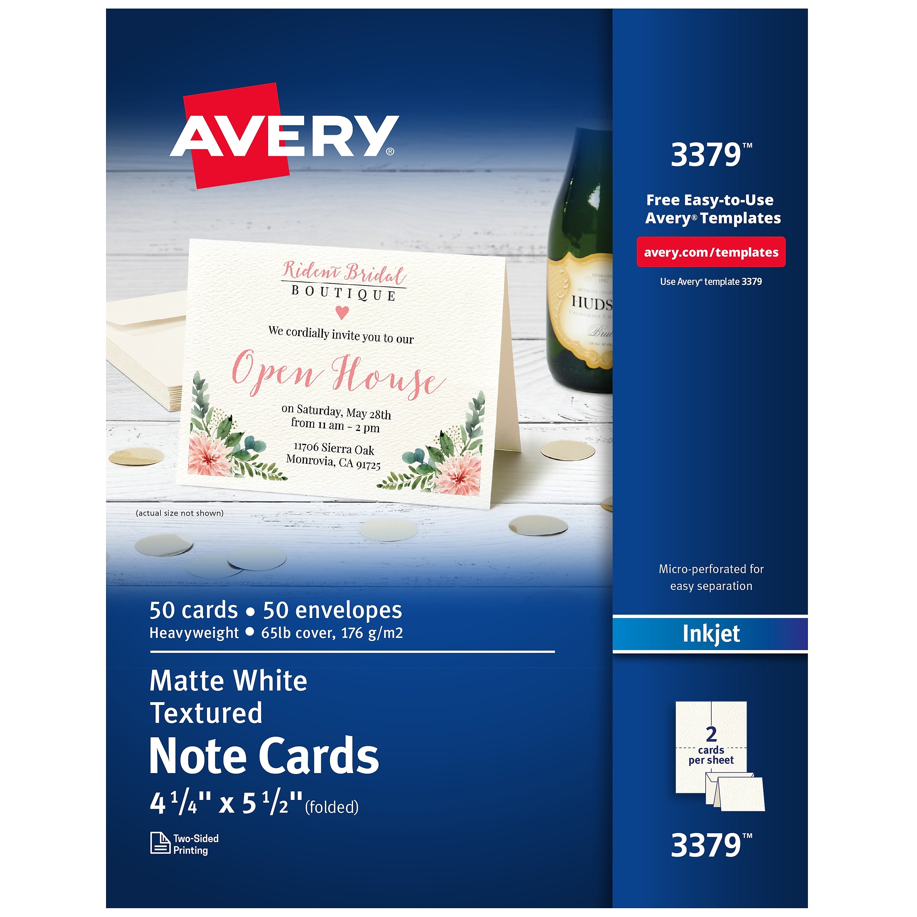 Avery Textured Genral Use Note Cards, White, 50/Pack