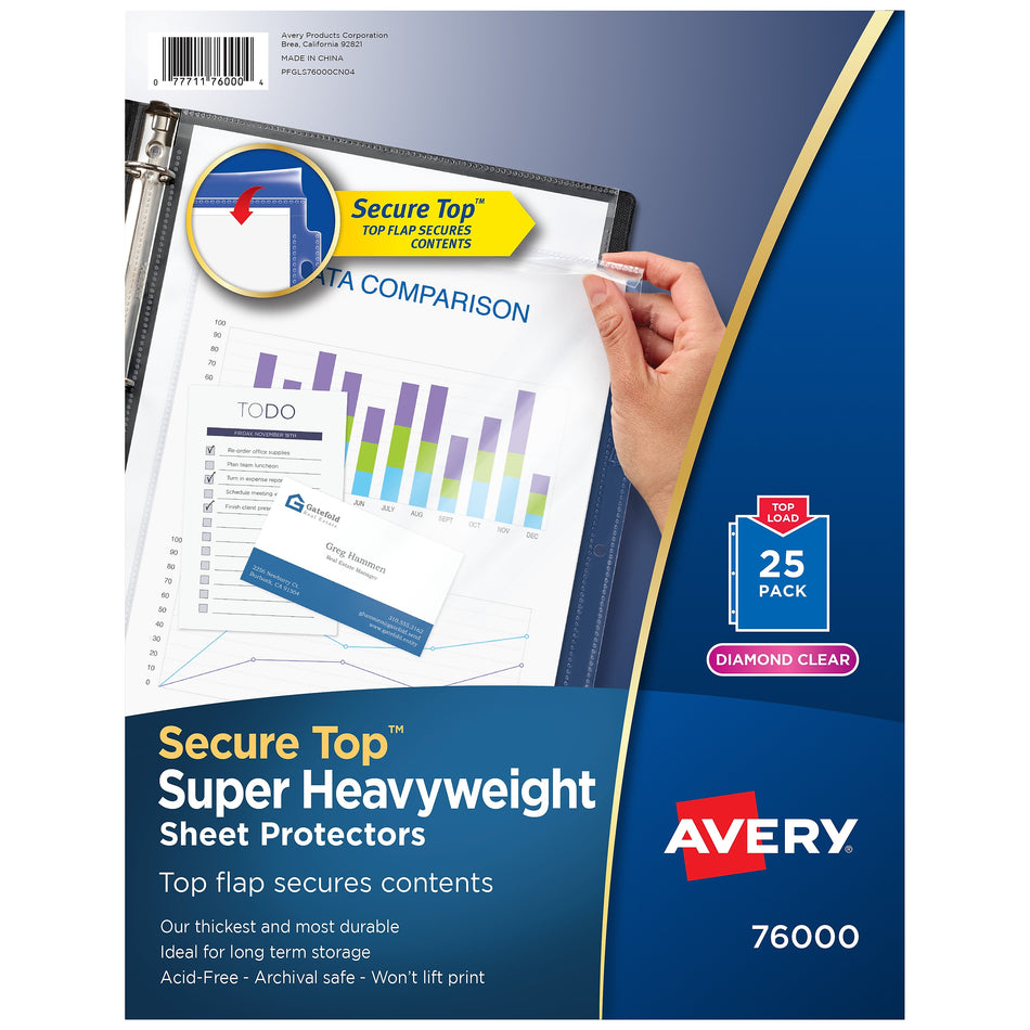 Avery Top Load Heavyweight Sheet Protectors, 8-1/2" x 11", Diamond Clear, 25/Pack