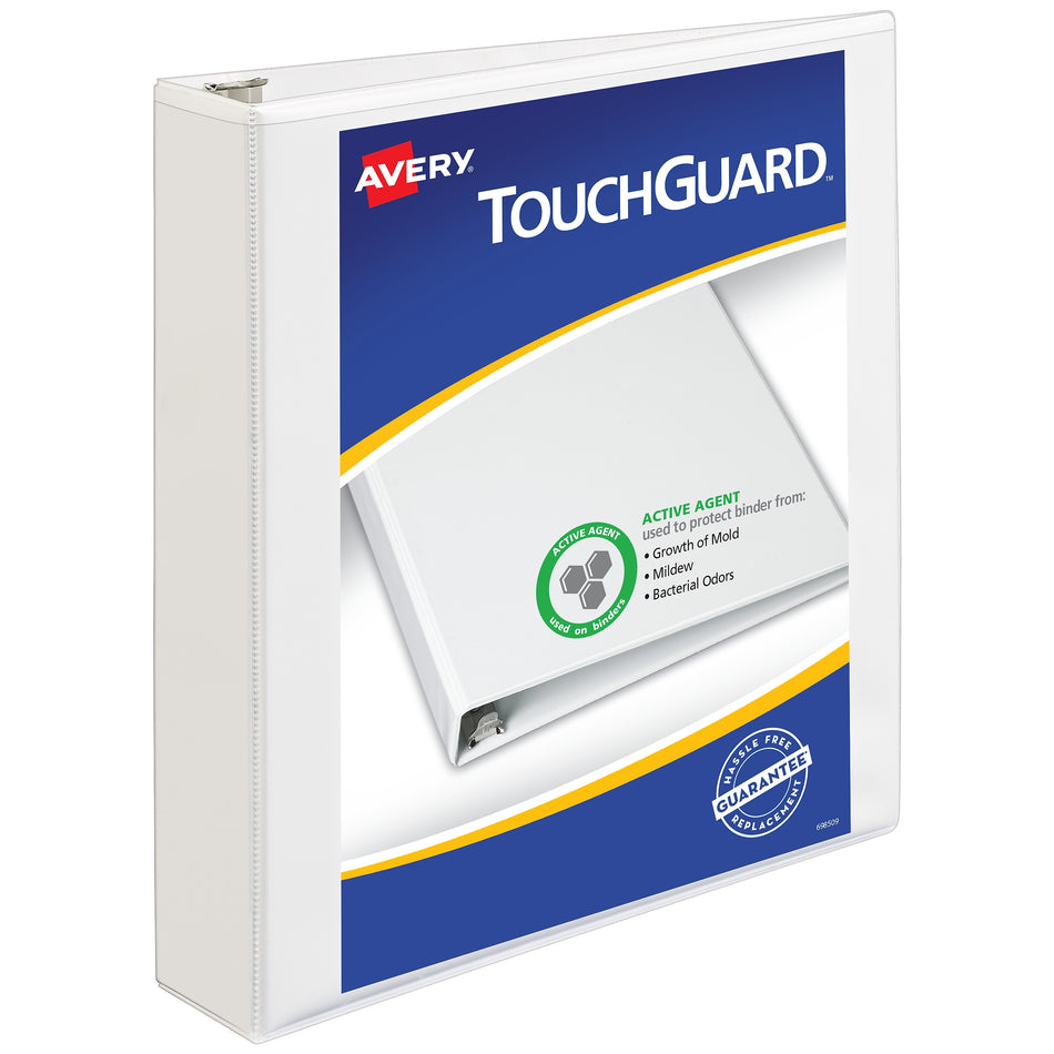 Avery TouchGuard Protection Heavy Duty 1 1/2" 3-Ring View Binders, Slant Ring, White