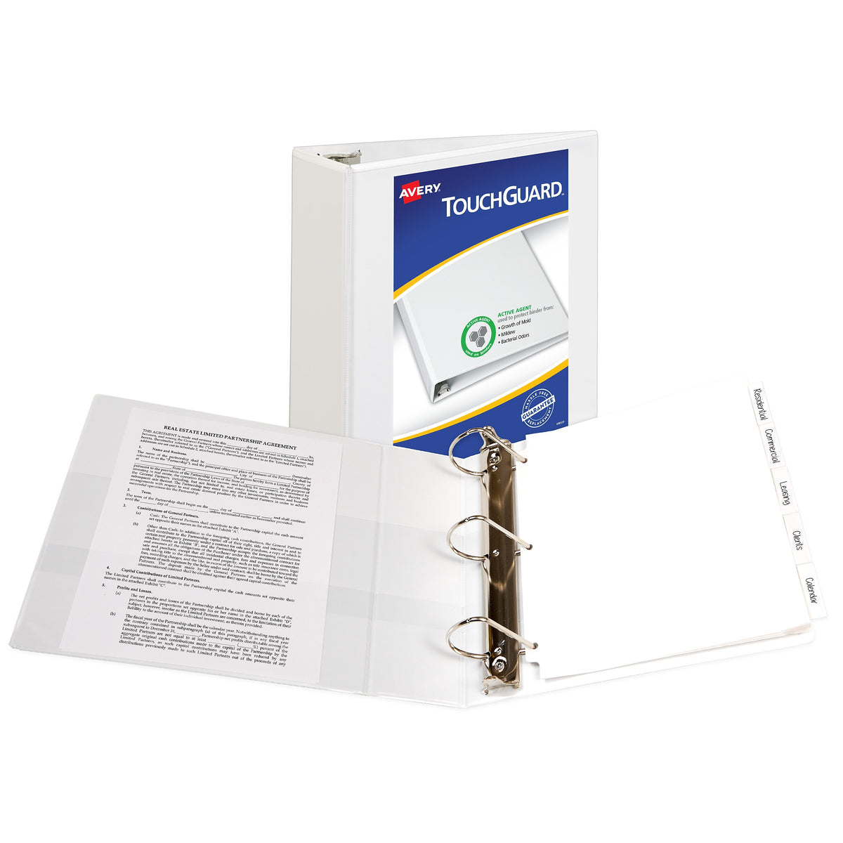 Avery TouchGuard Protection Heavy Duty 4" 3-Ring View Binders, Slant Ring, White