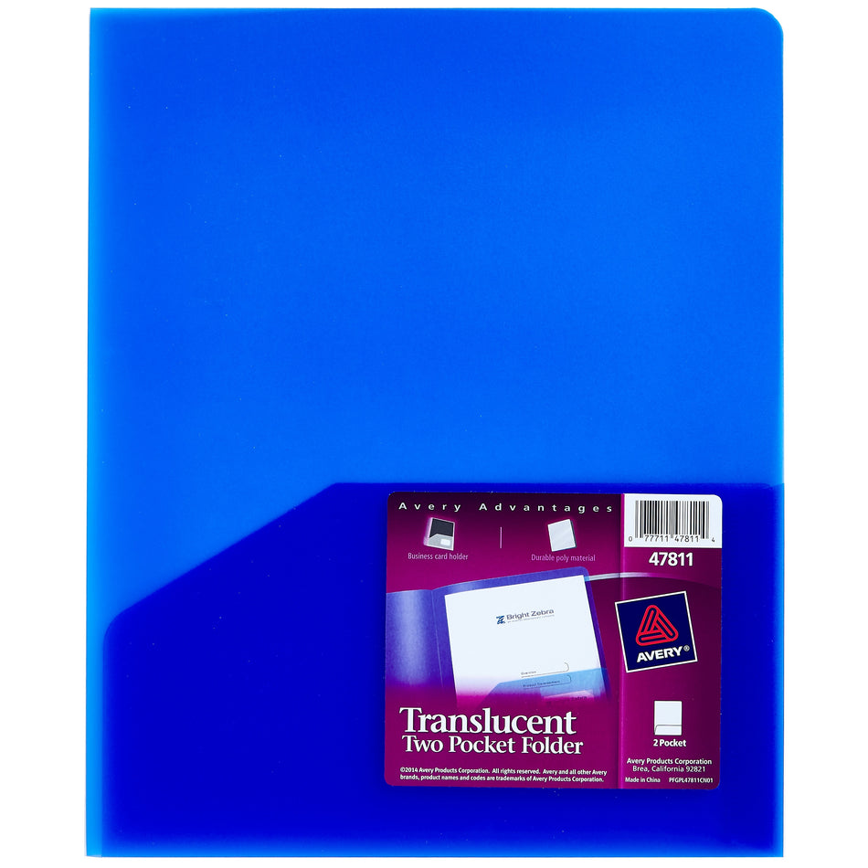 Avery Translucent 2 Pocket Plastic Presentation Folder, Blue