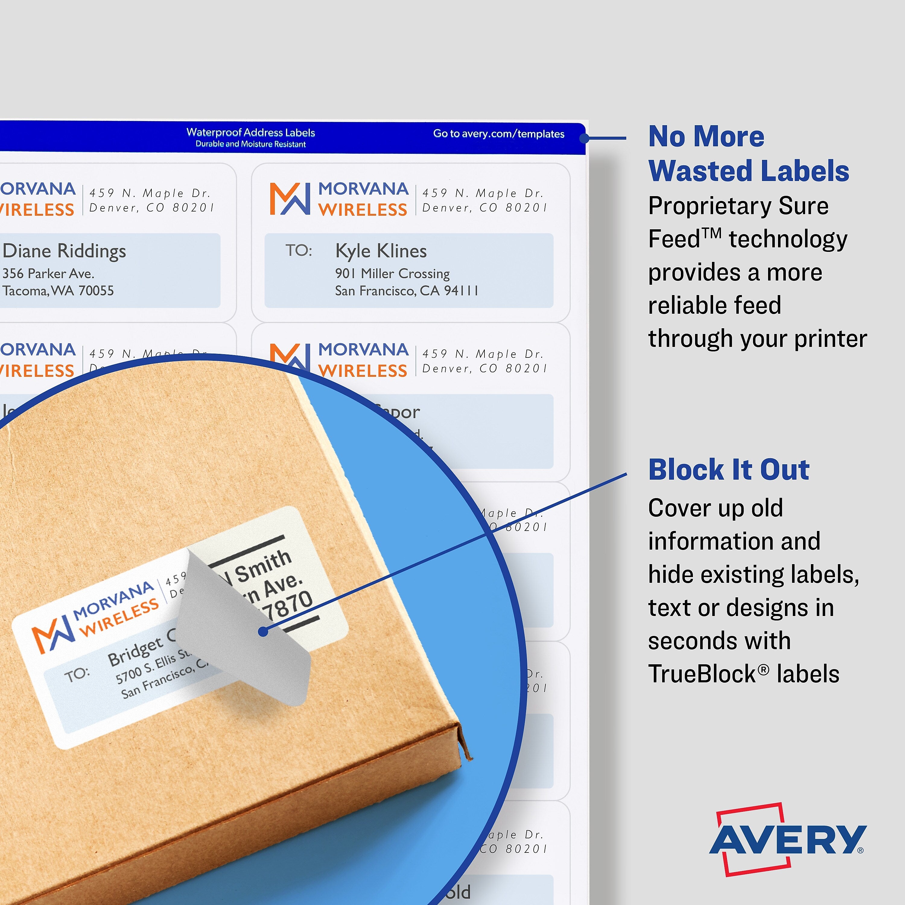 Avery TrueBlock Inkjet Shipping Labels, 3-1/2" x 5", White, 4 Labels/Sheet, 25 Sheets/Pack