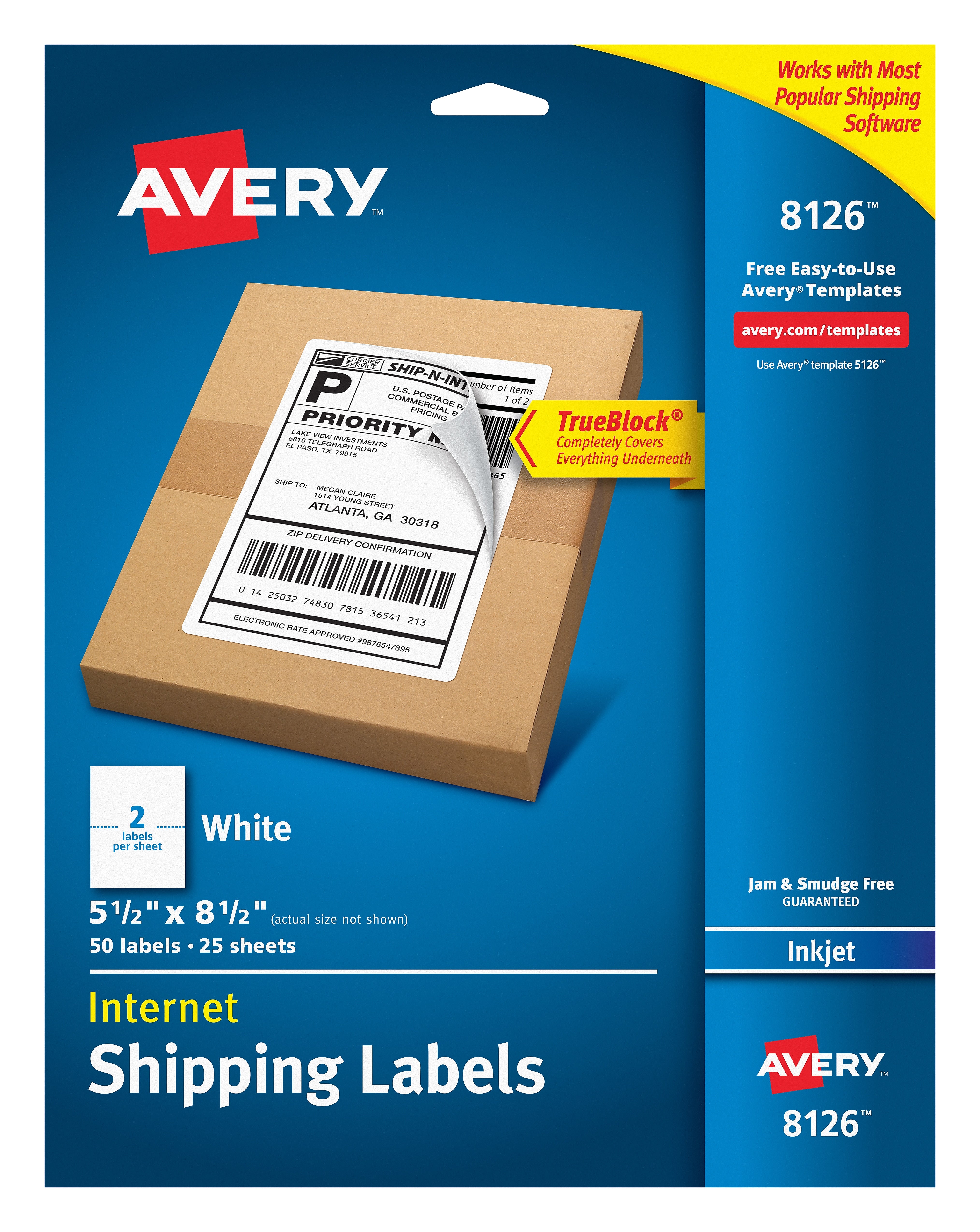 Avery TrueBlock Inkjet Shipping Labels, 5-1/2